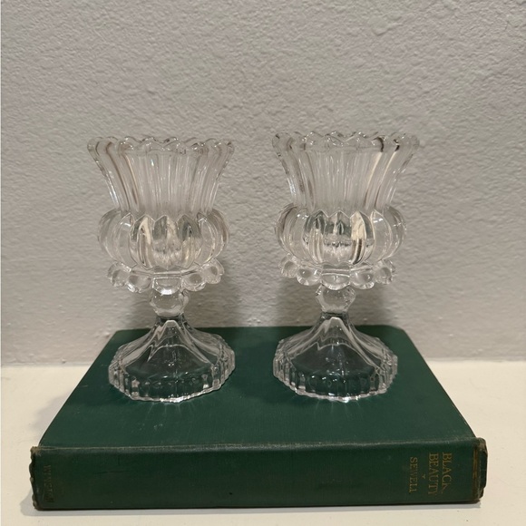 Vintage Pair of Crystal Tulip Candlestick Holders - Picture 1 of 10